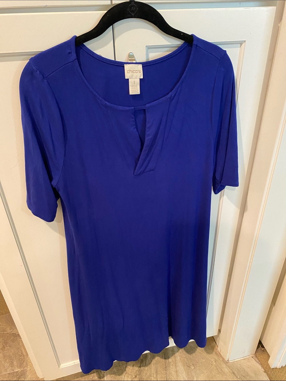 Chico's Cobalt Blue Short Sleeve Dress with Notch Neck